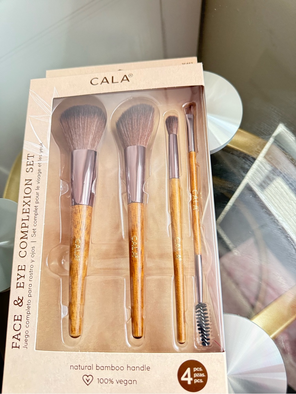 CALA 4-Piece Face & Eye Brush Set — Bamboo Handles, Rose Gold Ferrules